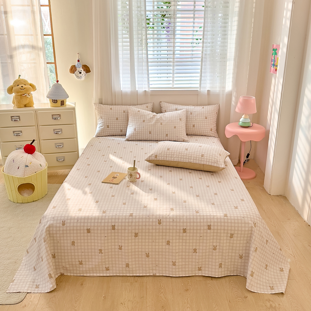 91家纺网 家纺一手货源 找家纺 DoDo 兜兜 2026年全棉纯棉可爱卡通单床单 床单单件 棉花糖兔兔