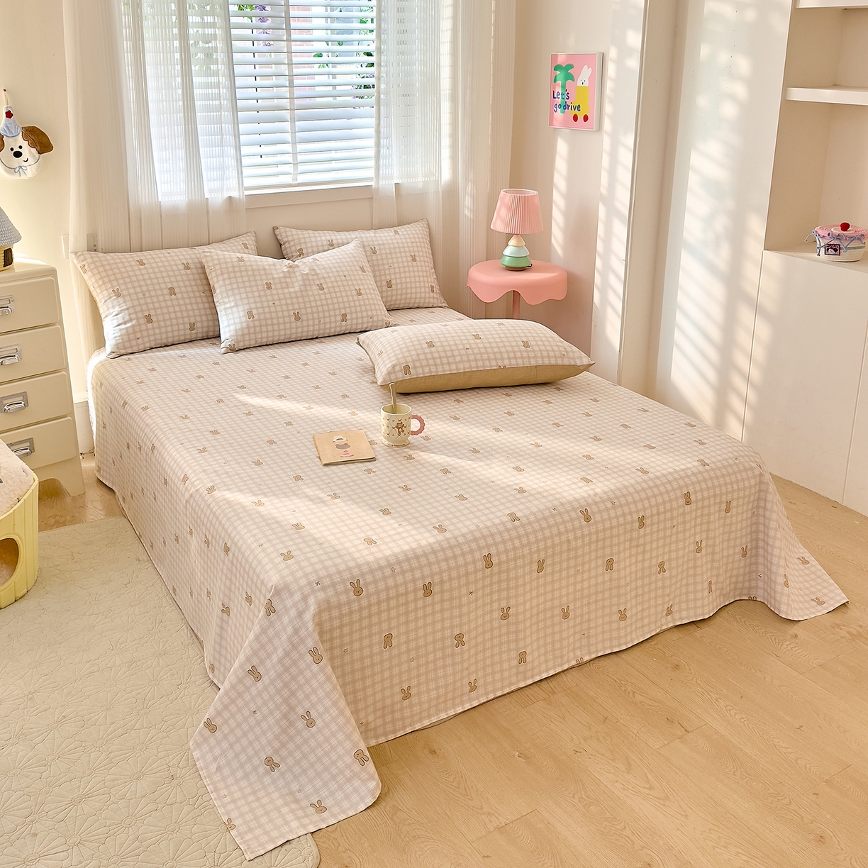 91家纺网 家纺一手货源 找家纺 DoDo 兜兜 2026年全棉纯棉可爱卡通单床单 床单单件 棉花糖兔兔