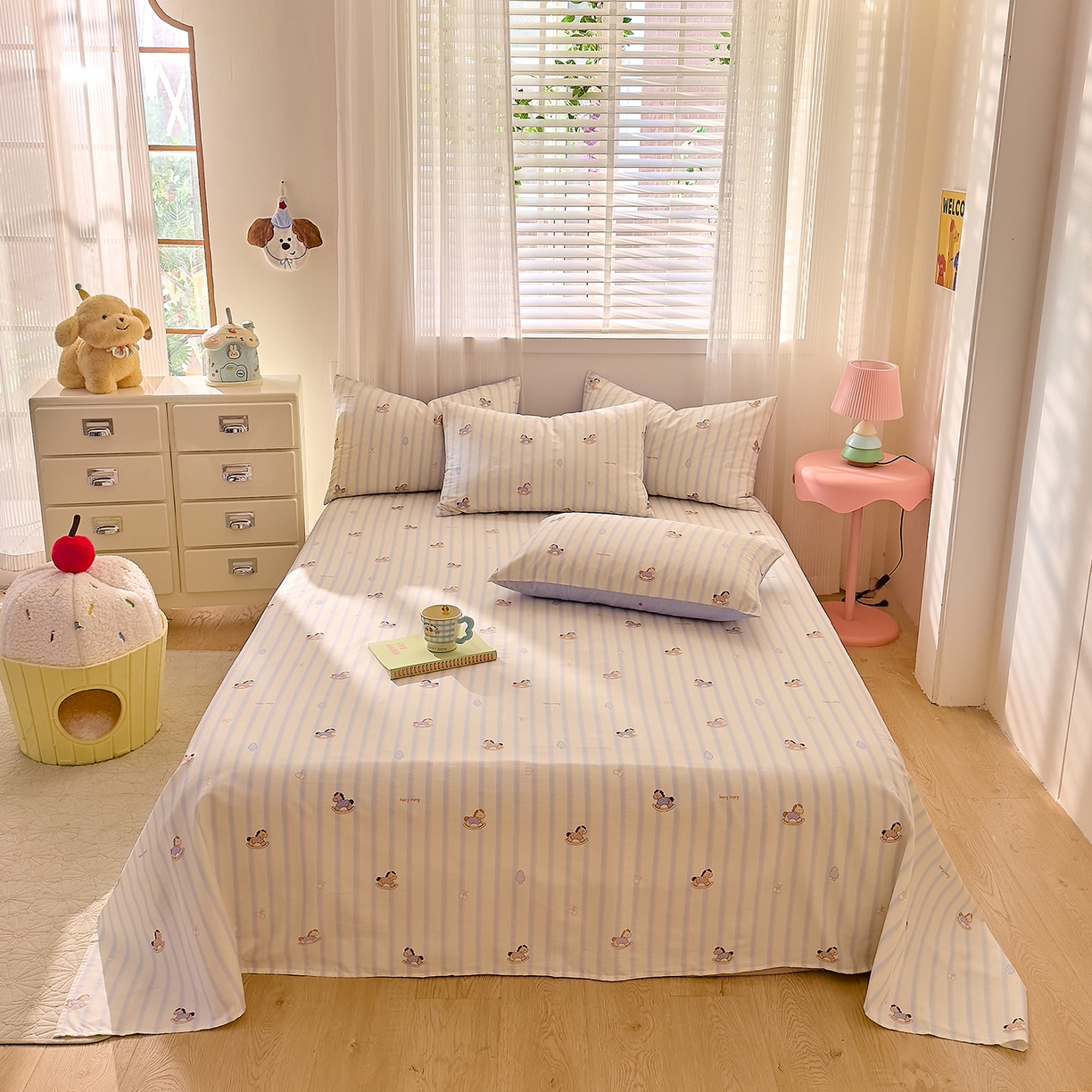 91家纺网 家纺一手货源 找家纺 DoDo 兜兜 2026年全棉纯棉可爱卡通单床单 床单单件 旋转木马之恋