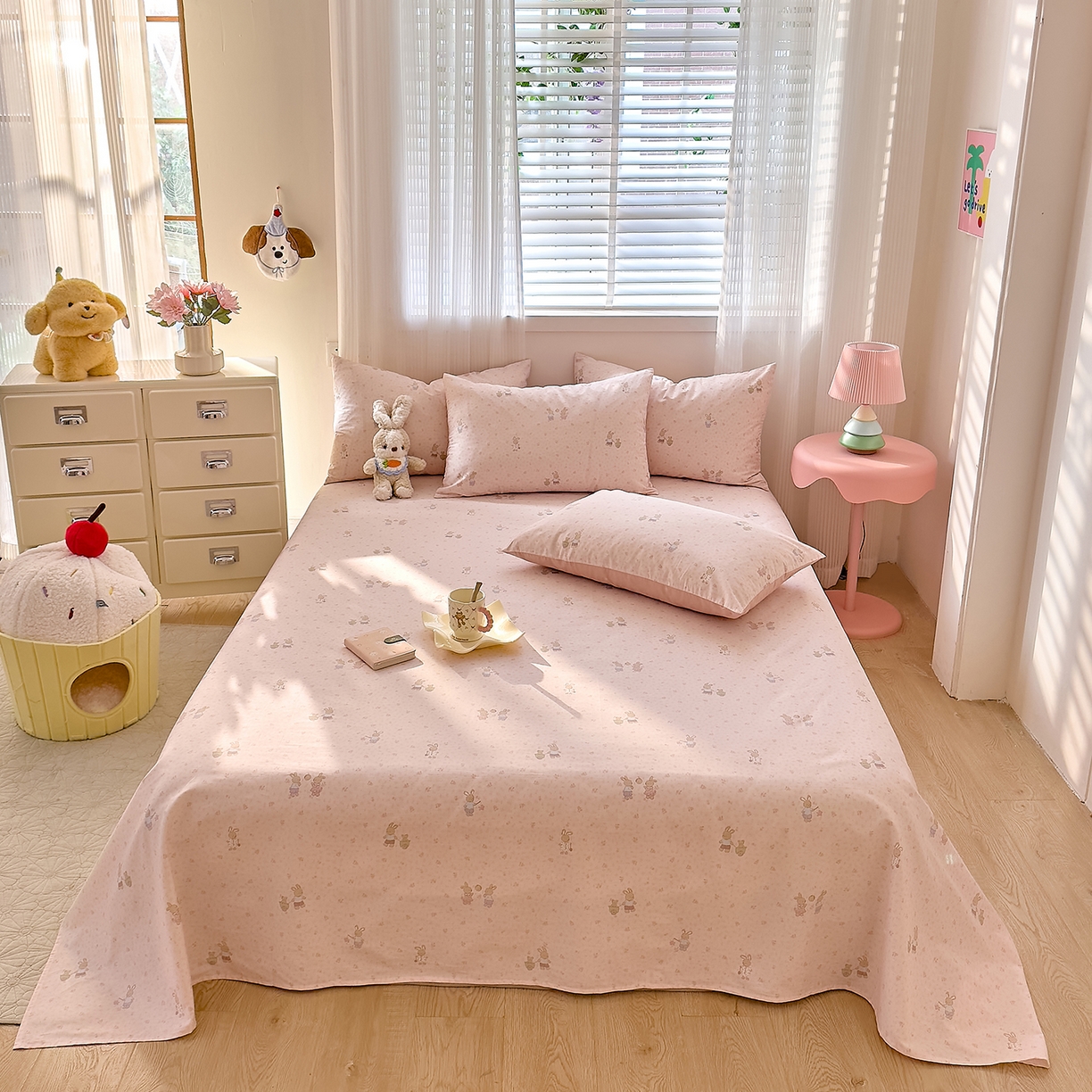 91家纺网 家纺一手货源 找家纺 DoDo 兜兜 2026年全棉纯棉可爱卡通单床单 床单单件 早安跳跳兔