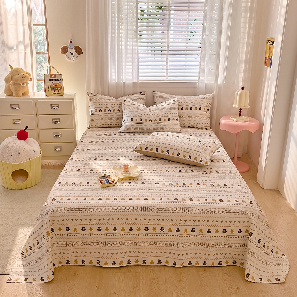 91家纺网 家纺一手货源 找家纺 DoDo 兜兜 2026年全棉纯棉可爱卡通单床单 床单单件 费尔岛小熊