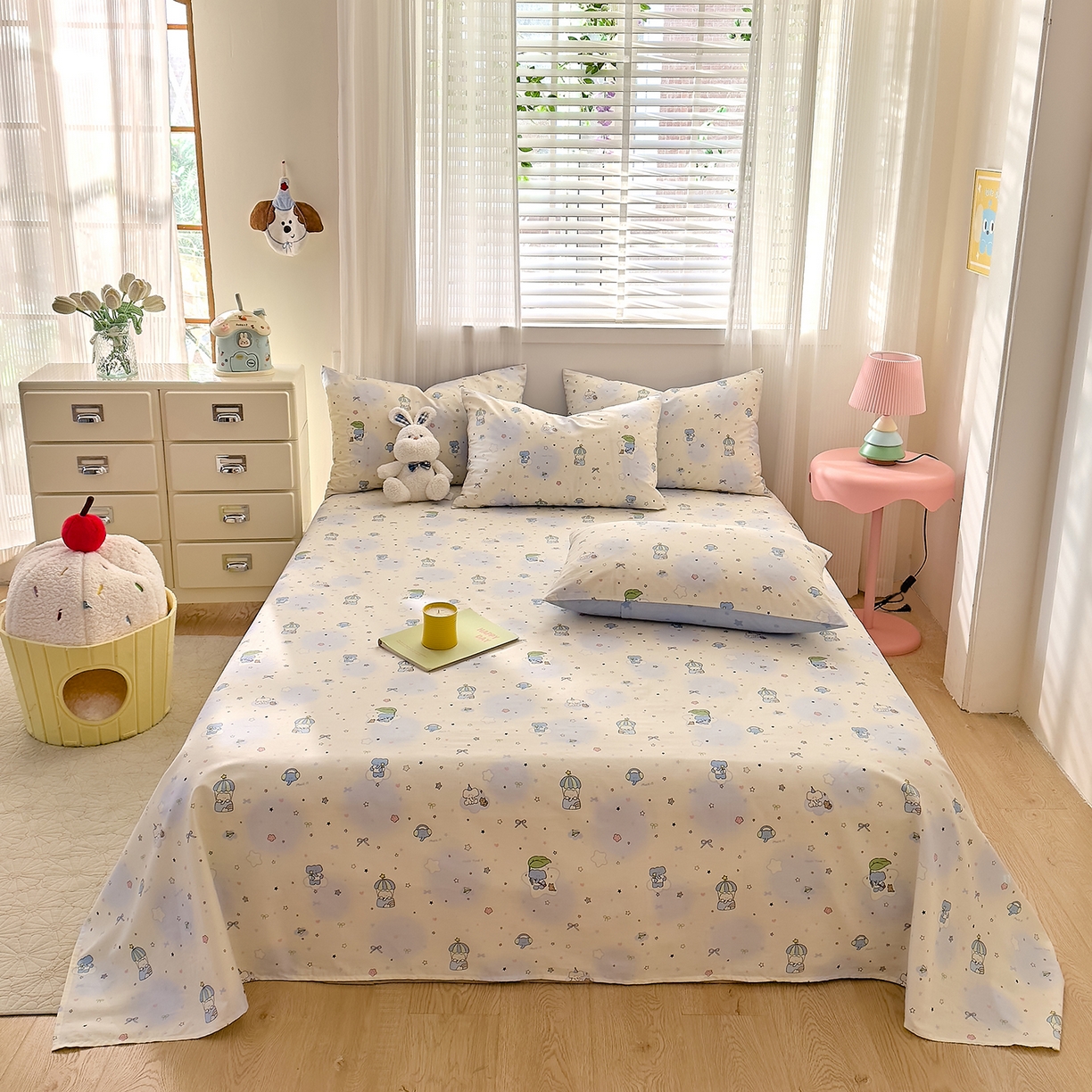 91家纺网 家纺一手货源 找家纺 DoDo 兜兜 2026年全棉纯棉可爱卡通单床单 床单单件 蓝色小象