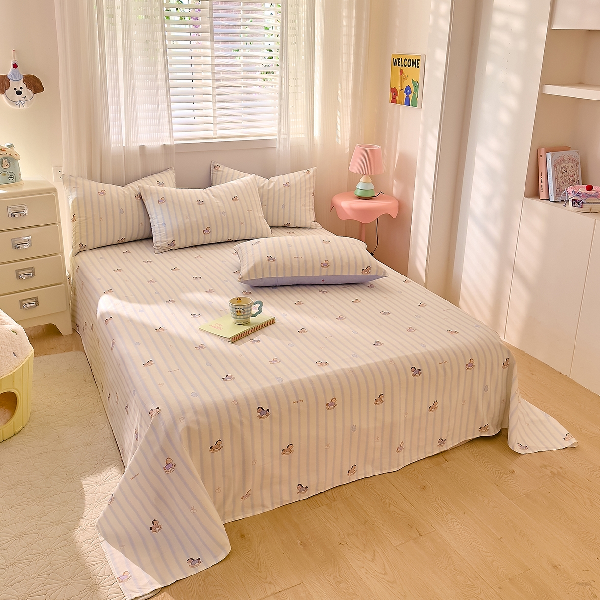 91家纺网 家纺一手货源 找家纺 DoDo 兜兜 2026年全棉纯棉可爱卡通单床单 床单单件 旋转木马之恋