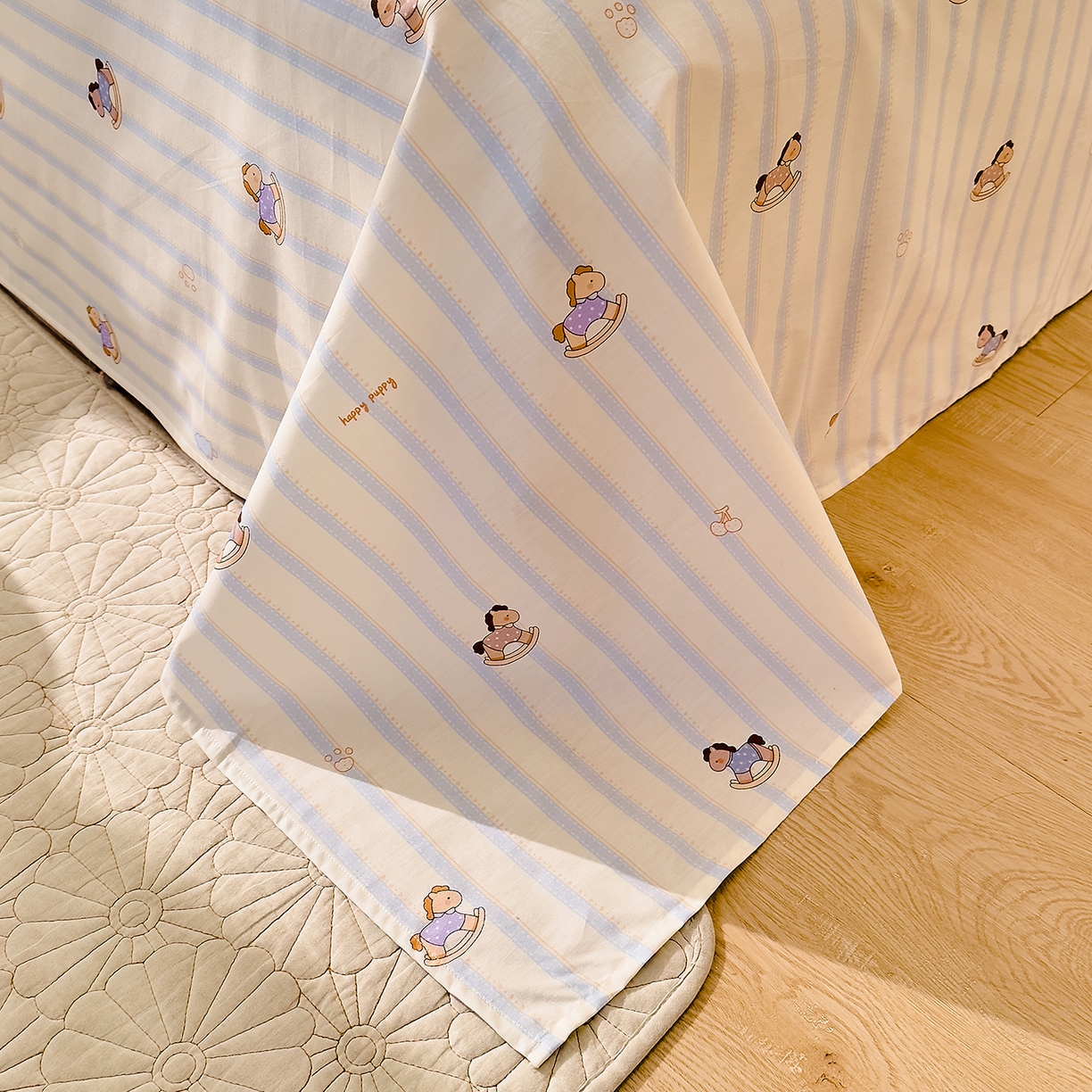 91家纺网 家纺一手货源 找家纺 DoDo 兜兜 2026年全棉纯棉可爱卡通单床单 床单单件 旋转木马之恋