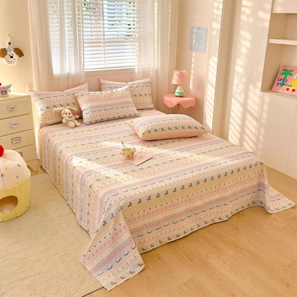 91家纺网 家纺一手货源 找家纺 DoDo 兜兜 2026年全棉纯棉可爱卡通单床单 床单单件 彩虹小马驹