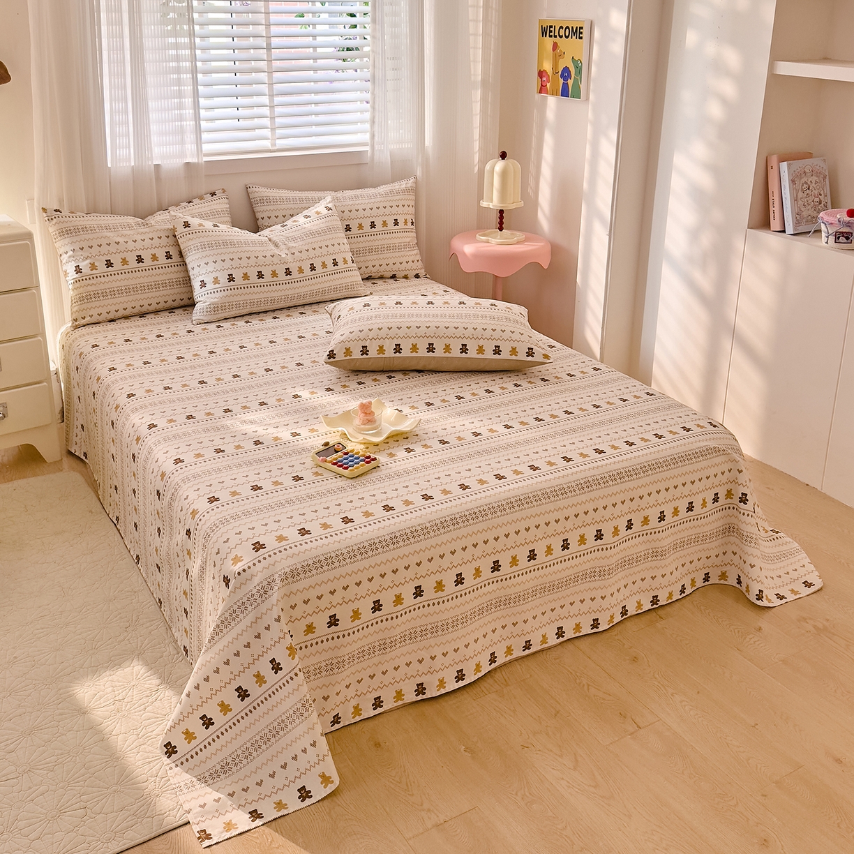 91家纺网 家纺一手货源 找家纺 DoDo 兜兜 2026年全棉纯棉可爱卡通单床单 床单单件 费尔岛小熊