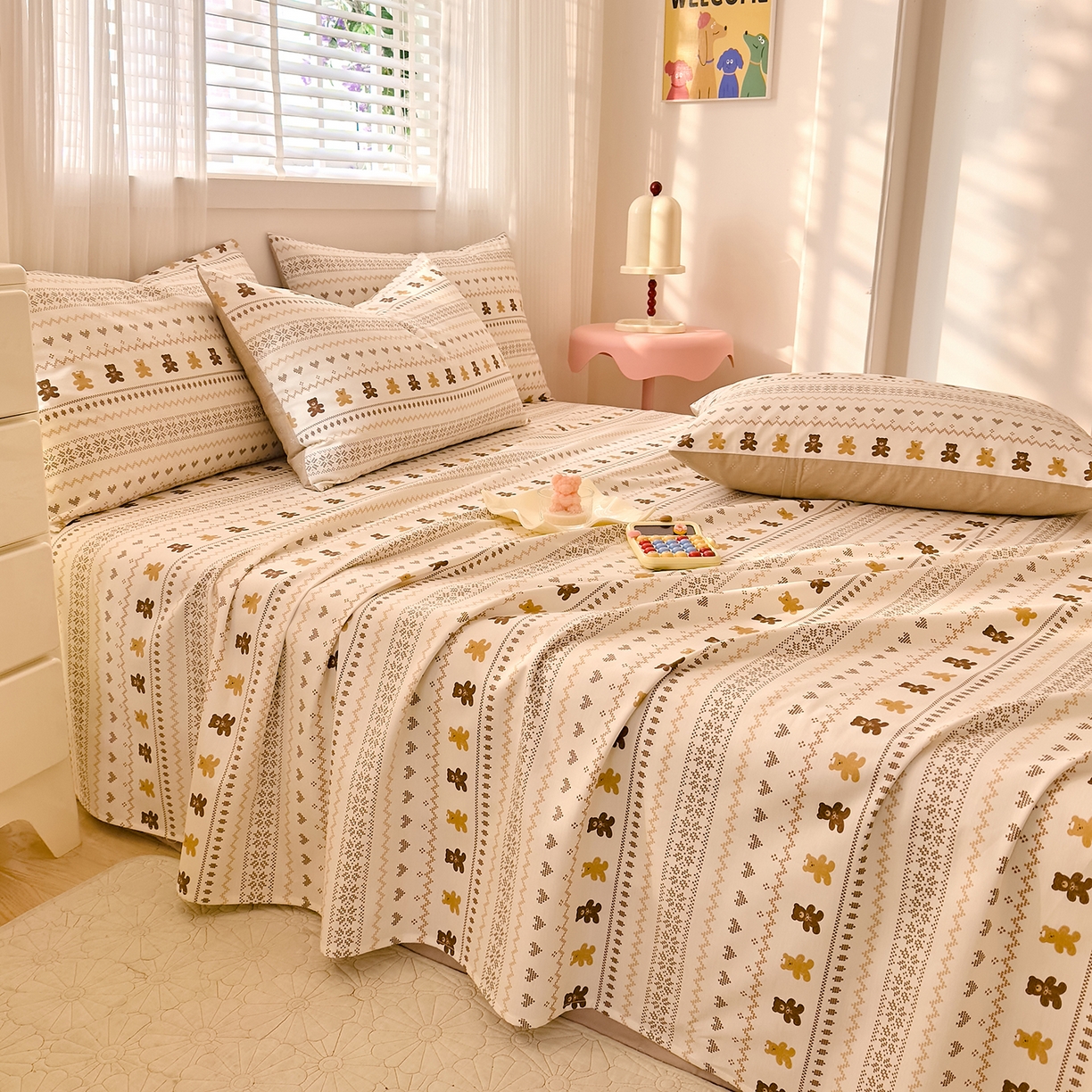 DoDo 兜兜 2026年全棉纯棉可爱卡通单床单 床单单件 费尔岛小熊