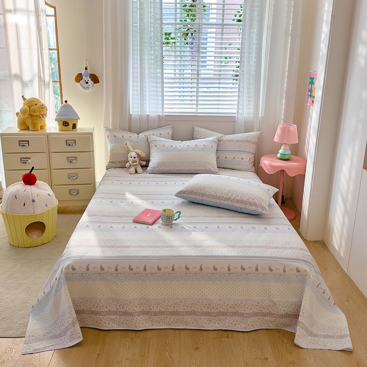 91家纺网 家纺一手货源 找家纺 DoDo 兜兜 2026年全棉纯棉可爱卡通单床单 床单单件 薄荷小兔