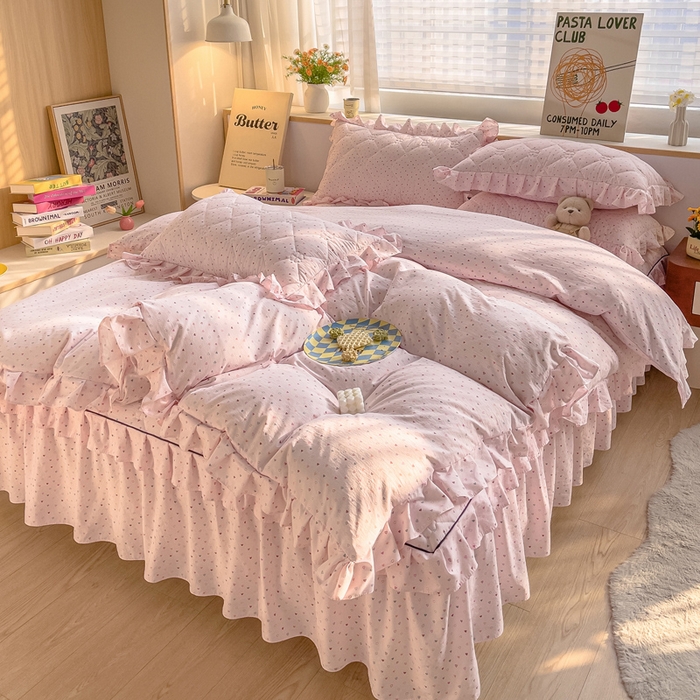 91家纺网 家纺一手货源 找家纺 （总）优家居工厂店 2026新款精仿棉夹棉床裙四件套水洗棉韩版公主风花边床裙被套直播外贸定制