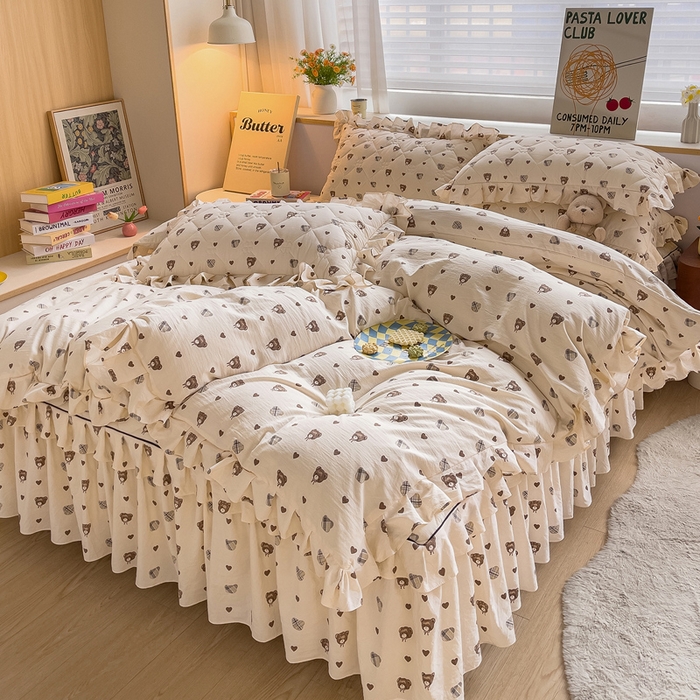 91家纺网 家纺一手货源 找家纺 （总）优家居工厂店 2026新款精仿棉夹棉床裙四件套水洗棉韩版公主风花边床裙被套直播外贸定制