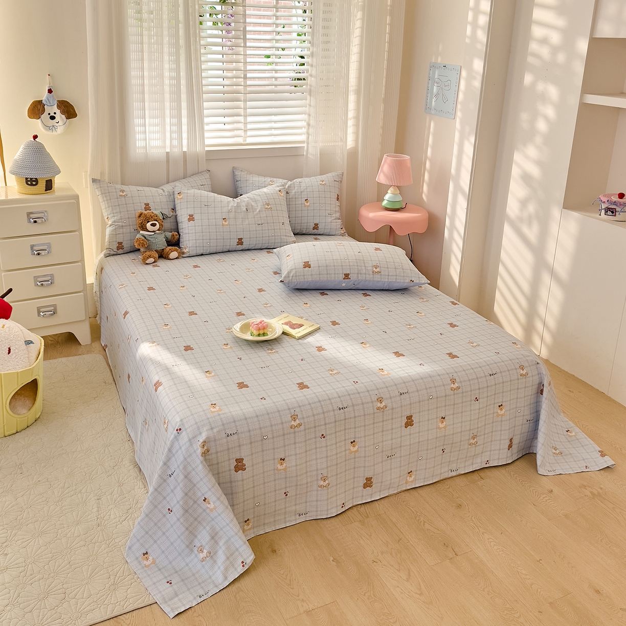 91家纺网 家纺一手货源 找家纺 DoDo 兜兜 2026年全棉纯棉可爱卡通单床单 床单单件 熊抱阳光