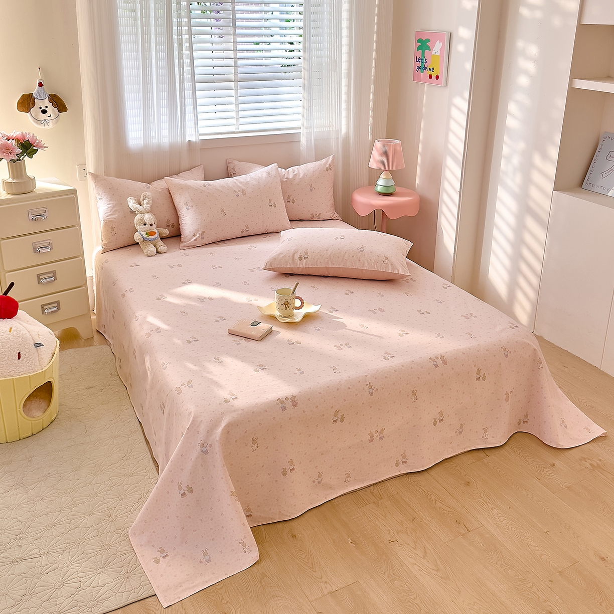 91家纺网 家纺一手货源 找家纺 DoDo 兜兜 2026年全棉纯棉可爱卡通单床单 床单单件 早安跳跳兔