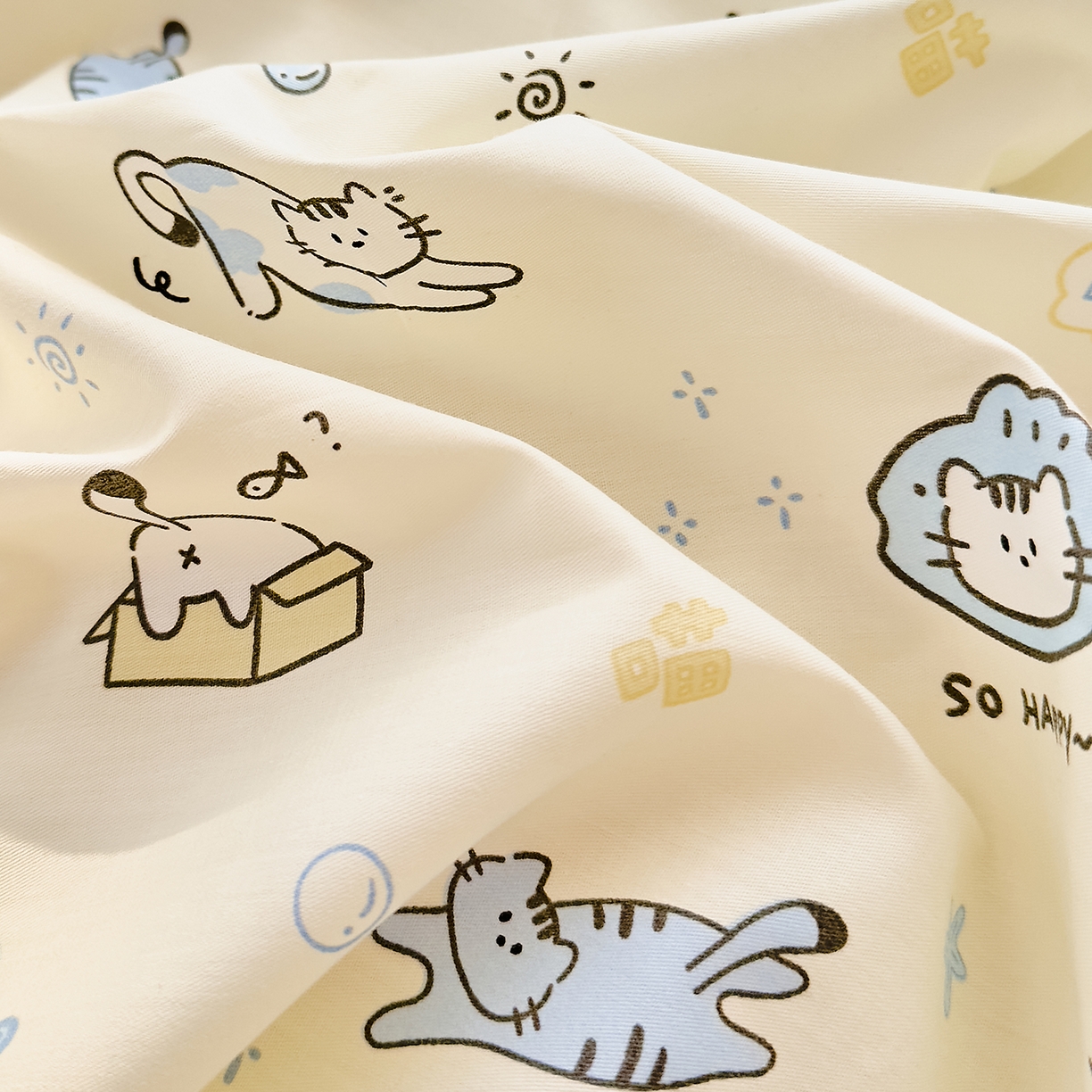 91家纺网 家纺一手货源 找家纺 DoDo 兜兜 2026年全棉纯棉可爱卡通单床单 床单单件 机灵猫
