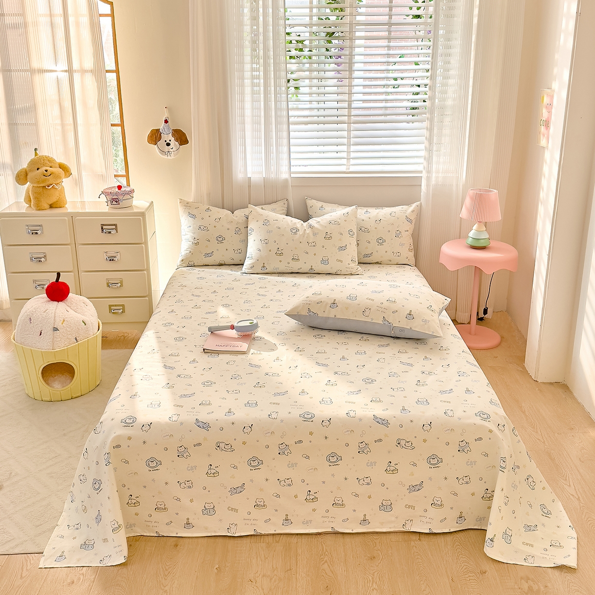 91家纺网 家纺一手货源 找家纺 DoDo 兜兜 2026年全棉纯棉可爱卡通单床单 床单单件 机灵猫