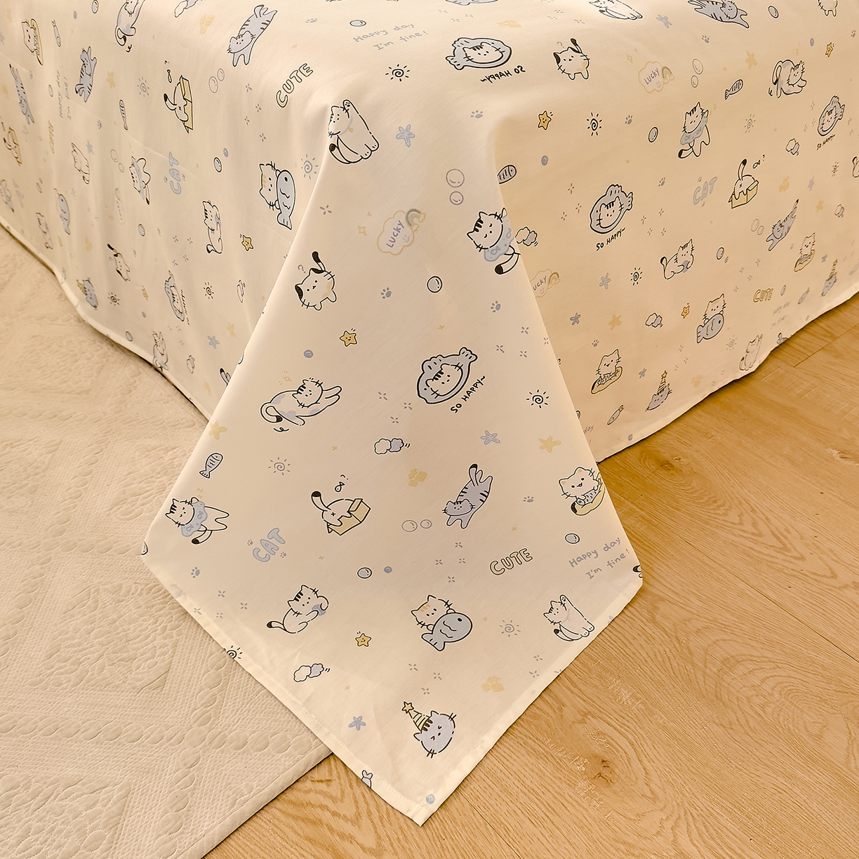 91家纺网 家纺一手货源 找家纺 DoDo 兜兜 2026年全棉纯棉可爱卡通单床单 床单单件 机灵猫