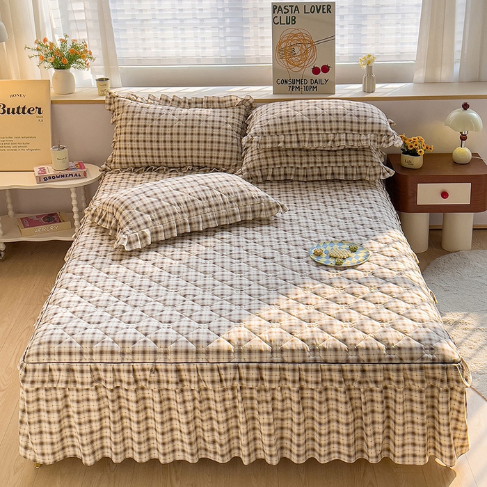 91家纺网 家纺一手货源 找家纺 优家居工厂店 2026新款精仿棉夹棉床裙四件套水洗棉韩版公主风花边床裙被套直播外贸定制 星尚