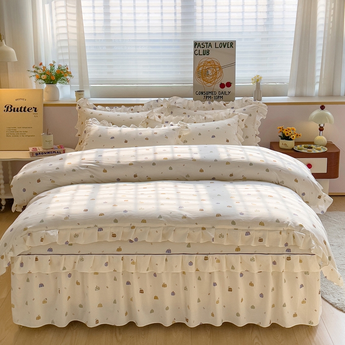 91家纺网 家纺一手货源 找家纺 （总）优家居工厂店 2026新款精仿棉夹棉床裙三件套水洗棉韩版公主风花边床裙直播外贸定制