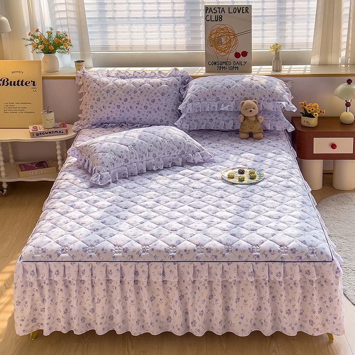 91家纺网 家纺一手货源 找家纺 （总）优家居工厂店 2026新款精仿棉夹棉床裙三件套水洗棉韩版公主风花边床裙直播外贸定制