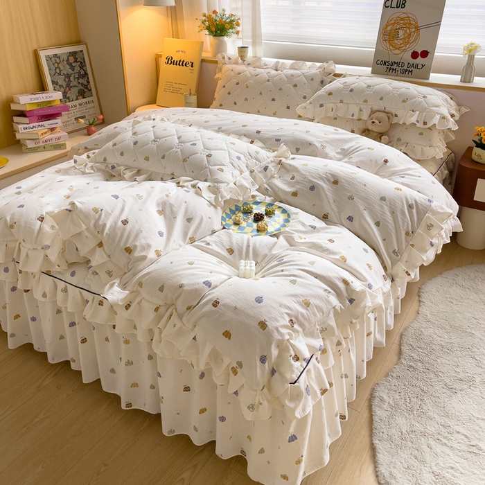 91家纺网 家纺一手货源 找家纺 优家居工厂店 2026新款精仿棉夹棉床裙三件套水洗棉韩版公主风花边床裙直播外贸定制 贝贝南瓜