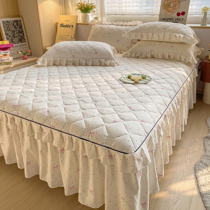 91家纺网 家纺一手货源 找家纺 优家居工厂店 2026新款精仿棉夹棉床裙三件套水洗棉韩版公主风花边床裙直播外贸定制 潘多拉-米