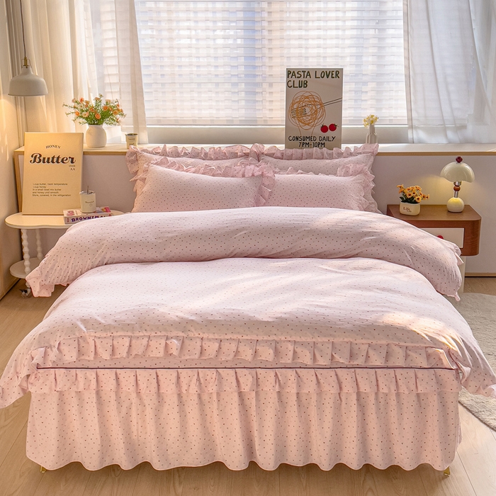 91家纺网 家纺一手货源 找家纺 （总）优家居工厂店 2026新款精仿棉床裙四件套水洗棉韩版公主风花边床裙单被套直播外贸定制