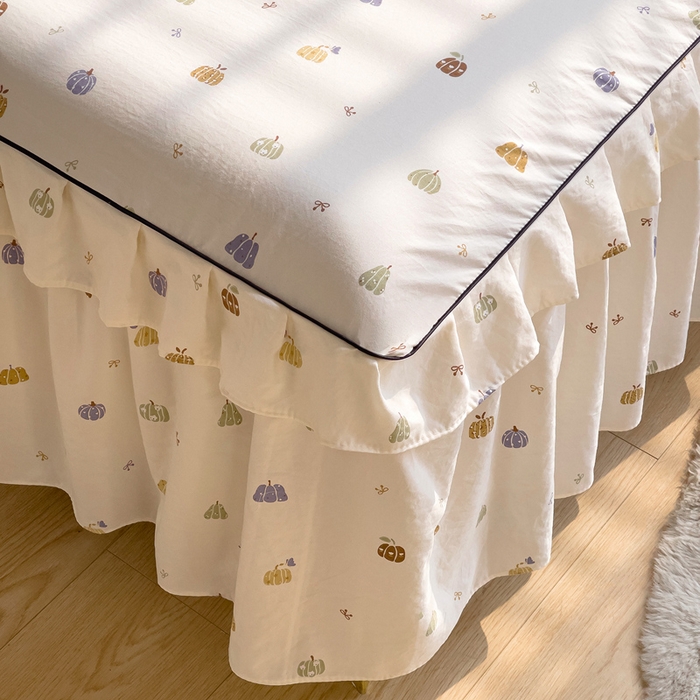 91家纺网 家纺一手货源 找家纺 优家居工厂店 2026新款精仿棉床裙四件套水洗棉韩版公主风花边床裙单被套直播外贸定制 贝贝南瓜