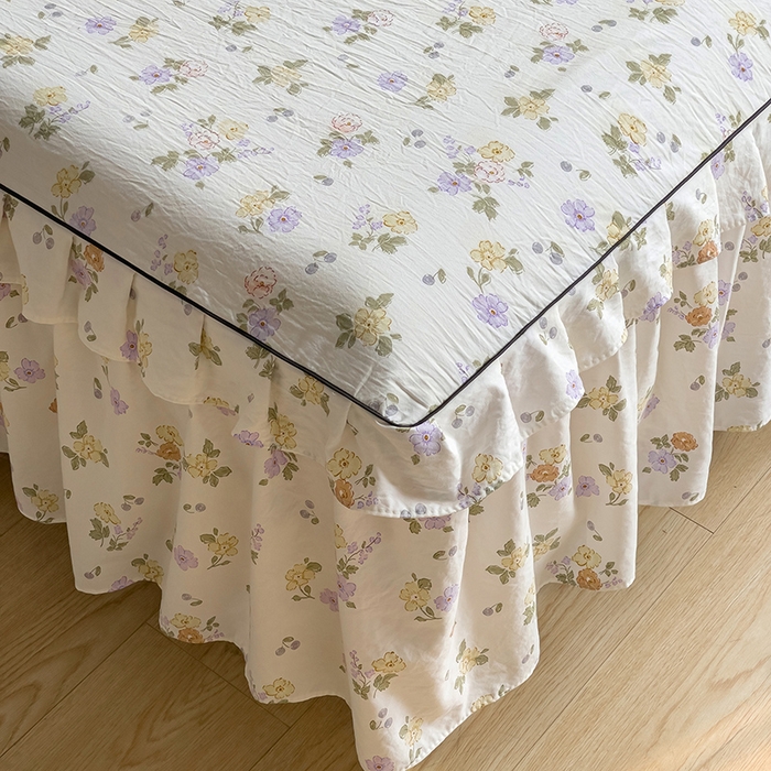 91家纺网 家纺一手货源 找家纺 优家居工厂店 2026新款精仿棉床裙四件套水洗棉韩版公主风花边床裙单被套直播外贸定制 海芋恋