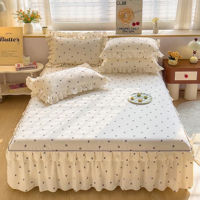 91家纺网 家纺一手货源 找家纺 优家居工厂店 2026新款精仿棉床裙四件套水洗棉韩版公主风花边床裙单被套直播外贸定制 情人节