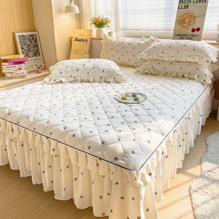 91家纺网 家纺一手货源 找家纺 优家居工厂店 2026新款精仿棉床裙四件套水洗棉韩版公主风花边床裙单被套直播外贸定制 情人节