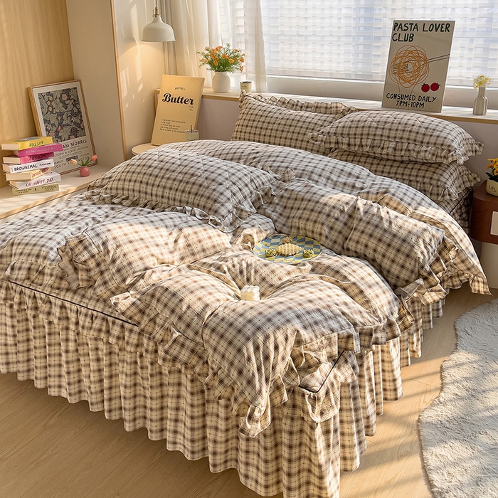 91家纺网 家纺一手货源 找家纺 优家居工厂店 2026新款精仿棉床裙四件套水洗棉韩版公主风花边床裙单被套直播外贸定制 星尚