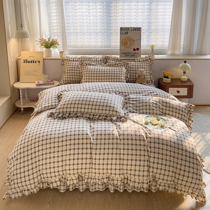 91家纺网 家纺一手货源 找家纺 优家居工厂店 2026新款精仿棉床裙四件套水洗棉韩版公主风花边床裙单被套直播外贸定制 星尚