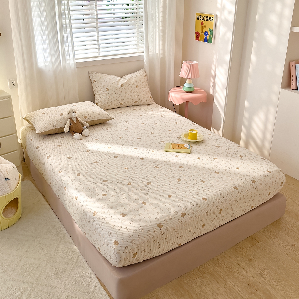 91家纺网 家纺一手货源 找家纺 DoDo 兜兜 2026年全棉纯棉可爱卡通单床笠 床笠单件 森林熊崽崽