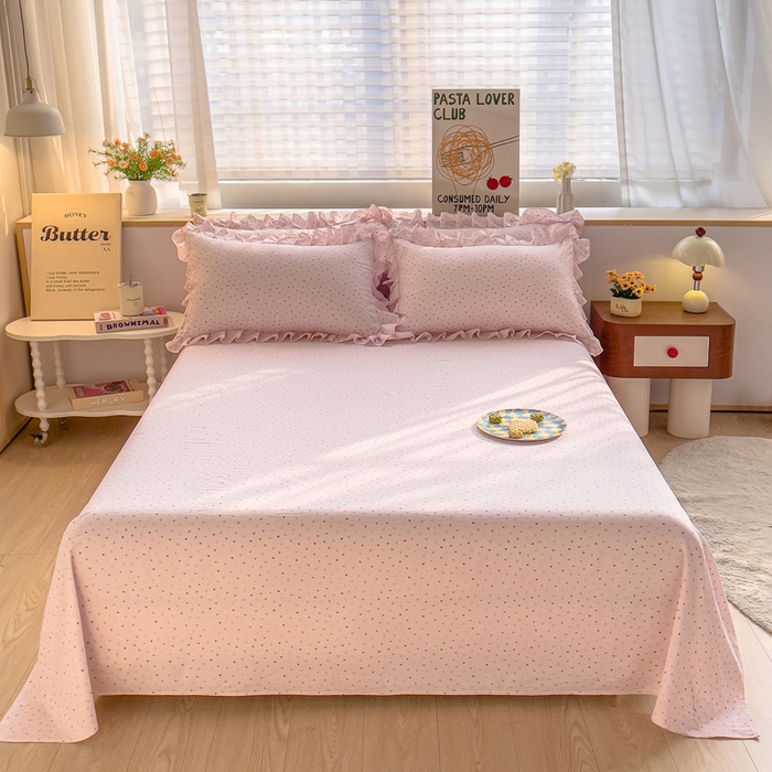 91家纺网 家纺一手货源 找家纺 优家居工厂店 2026新款精仿棉床裙四件套水洗棉韩版公主风花边床裙单被套直播外贸定制 丝丝心动