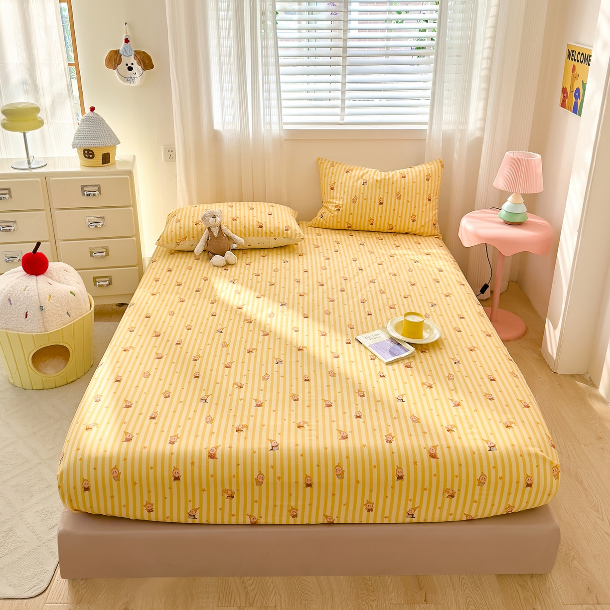 91家纺网 家纺一手货源 找家纺 DoDo 兜兜 2026年全棉纯棉可爱卡通单床笠 床笠单件 可爱星人-黄