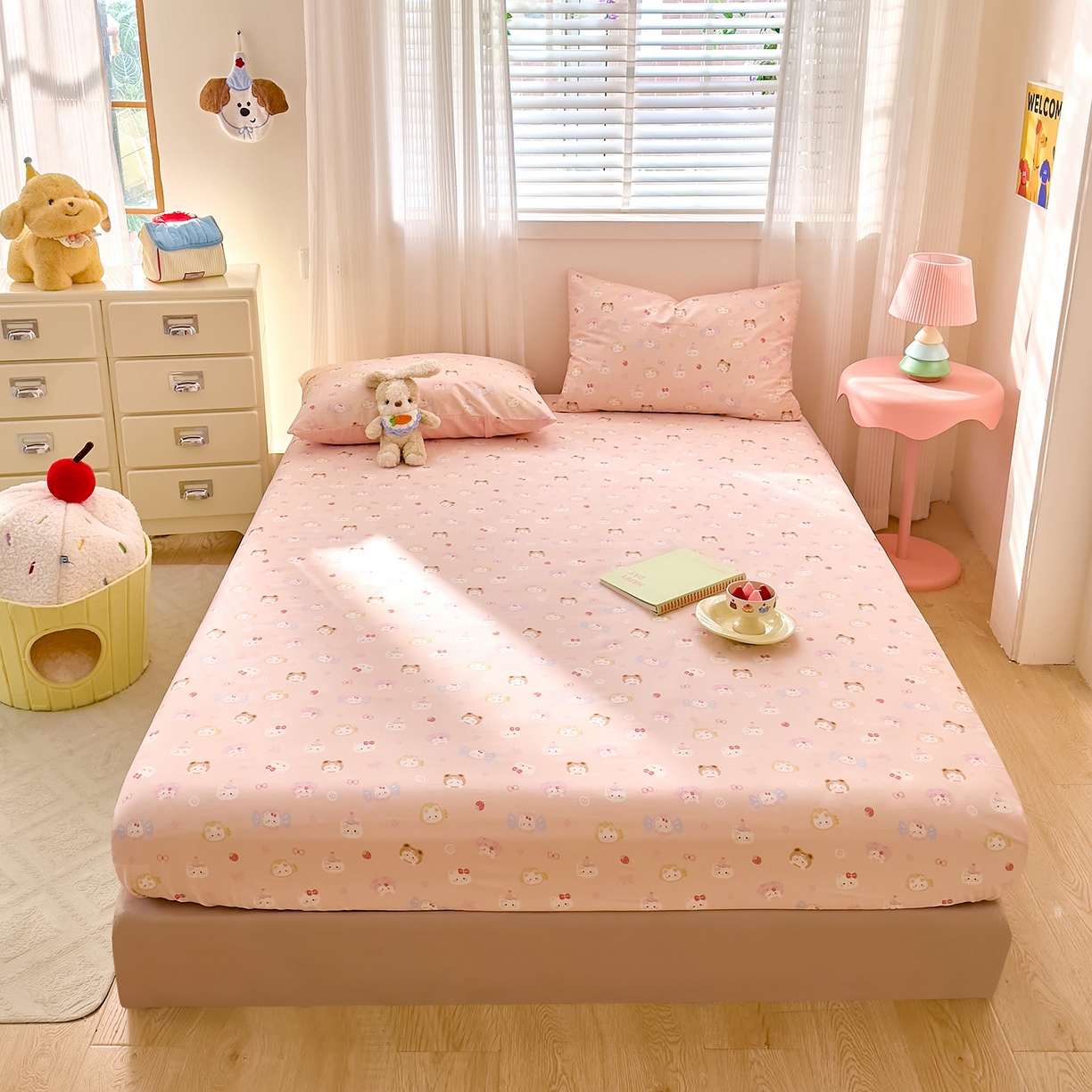 91家纺网 家纺一手货源 找家纺 DoDo 兜兜 2026年全棉纯棉可爱卡通单床笠 床笠单件 甜酱小猫