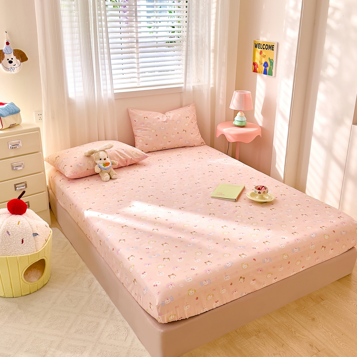 91家纺网 家纺一手货源 找家纺 DoDo 兜兜 2026年全棉纯棉可爱卡通单床笠 床笠单件 甜酱小猫