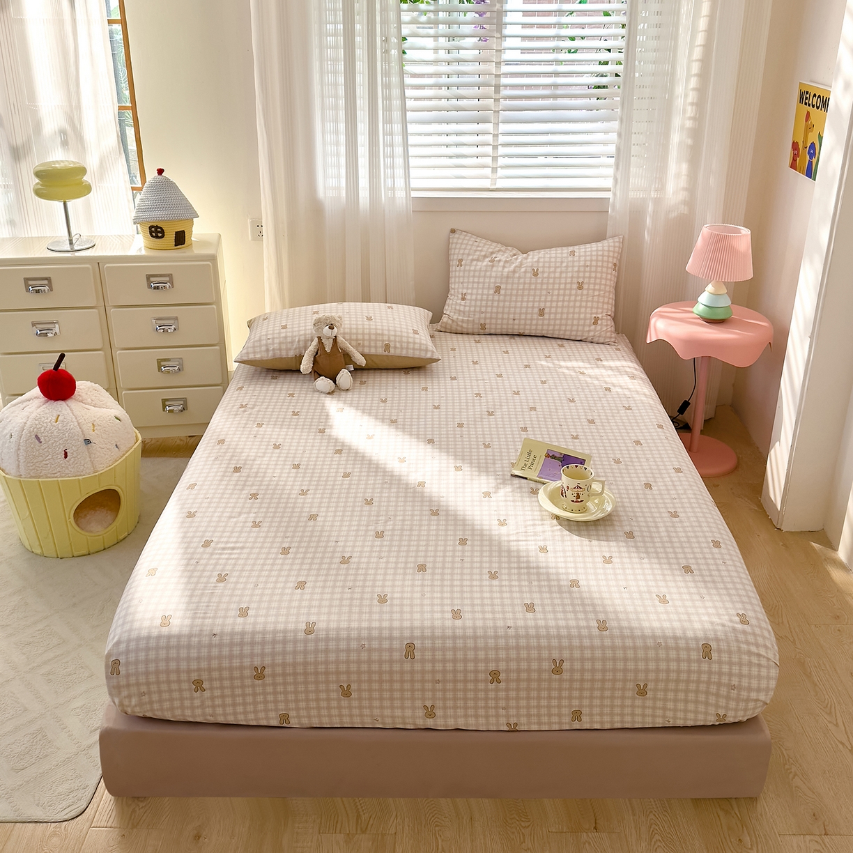 91家纺网 家纺一手货源 找家纺 DoDo 兜兜 2026年全棉纯棉可爱卡通单床笠 床笠单件 棉花糖兔兔