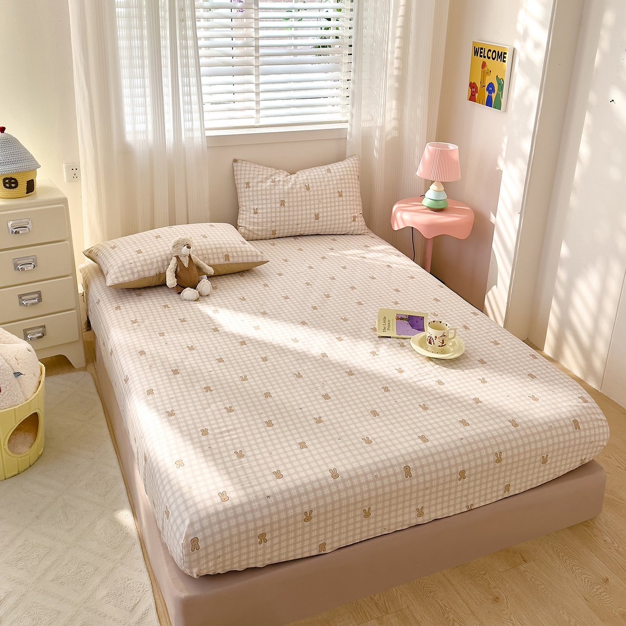 91家纺网 家纺一手货源 找家纺 DoDo 兜兜 2026年全棉纯棉可爱卡通单床笠 床笠单件 棉花糖兔兔