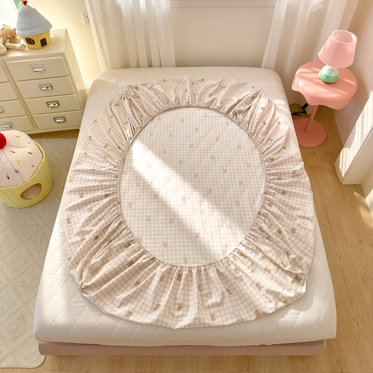 91家纺网 家纺一手货源 找家纺 DoDo 兜兜 2026年全棉纯棉可爱卡通单床笠 床笠单件 棉花糖兔兔