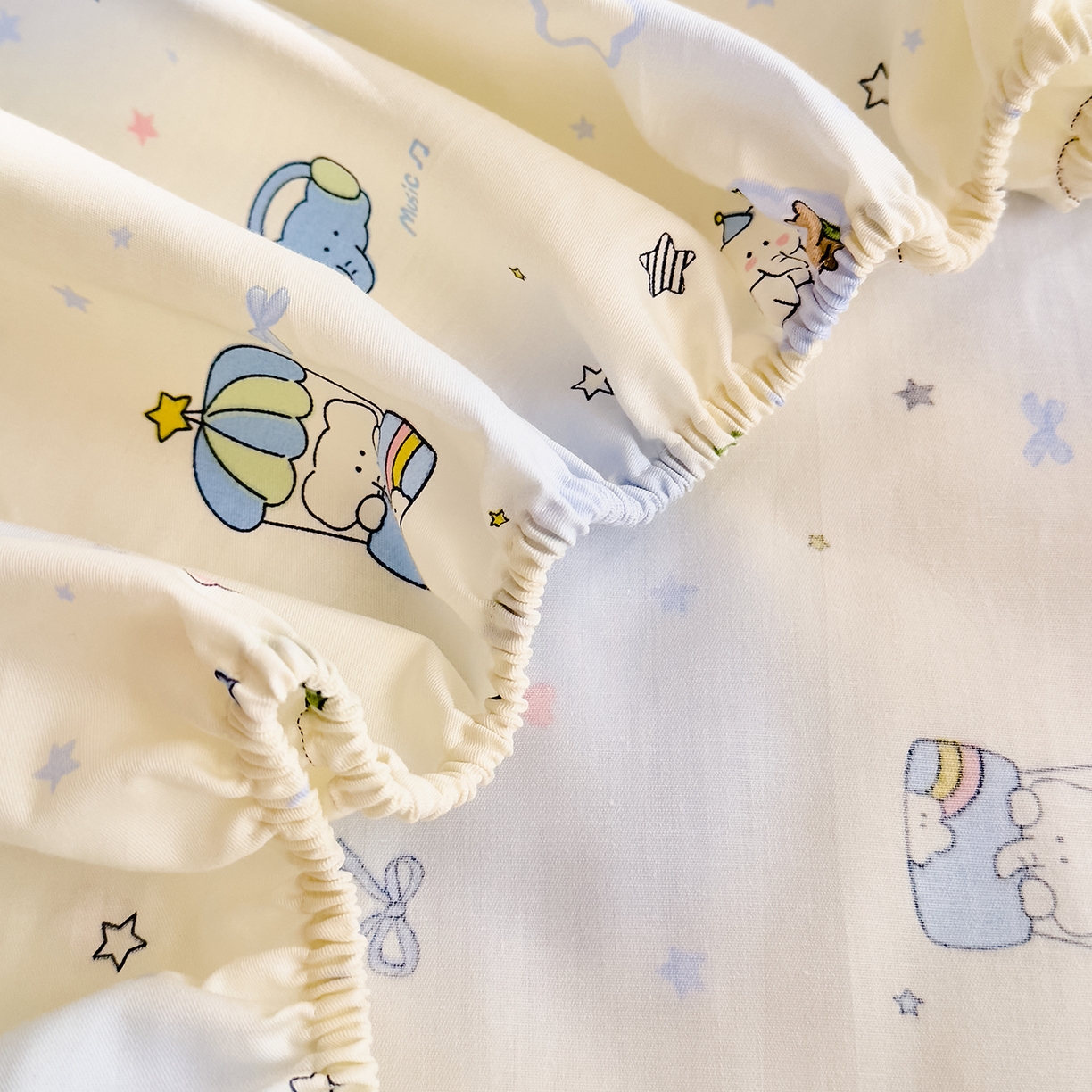 91家纺网 家纺一手货源 找家纺 DoDo 兜兜 2026年全棉纯棉可爱卡通单床笠 床笠单件 蓝色小象