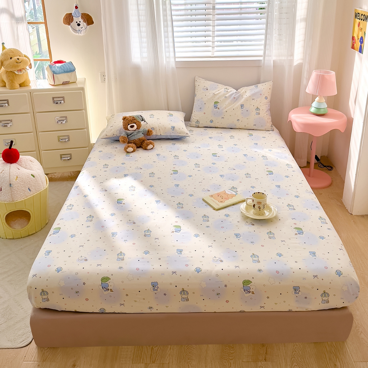 91家纺网 家纺一手货源 找家纺 DoDo 兜兜 2026年全棉纯棉可爱卡通单床笠 床笠单件 蓝色小象