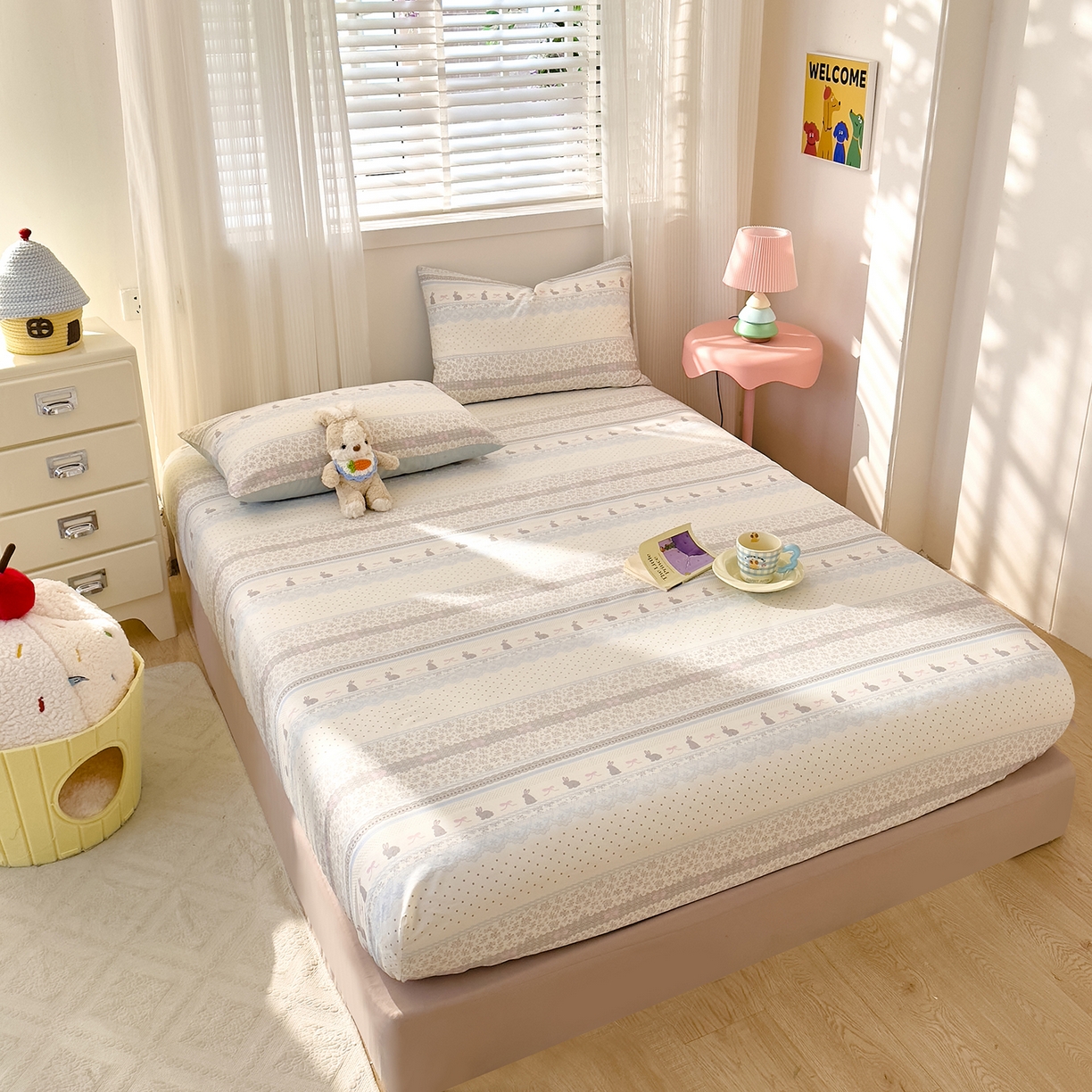 91家纺网 家纺一手货源 找家纺 DoDo 兜兜 2026年全棉纯棉可爱卡通单床笠 床笠单件 薄荷小兔