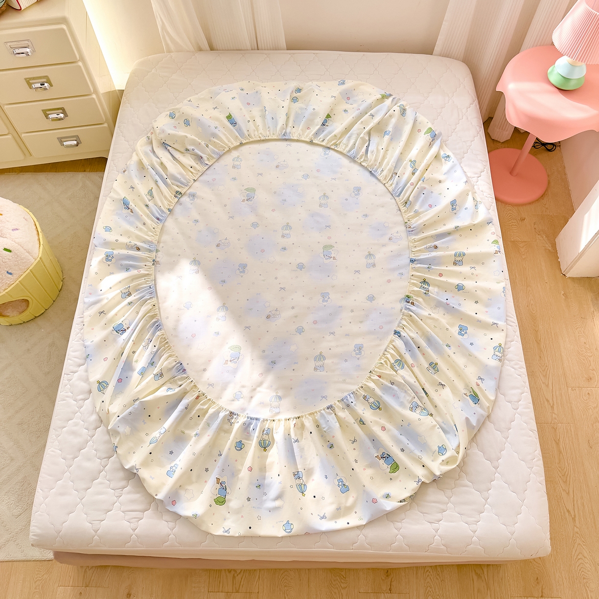 91家纺网 家纺一手货源 找家纺 DoDo 兜兜 2026年全棉纯棉可爱卡通单床笠 床笠单件 蓝色小象