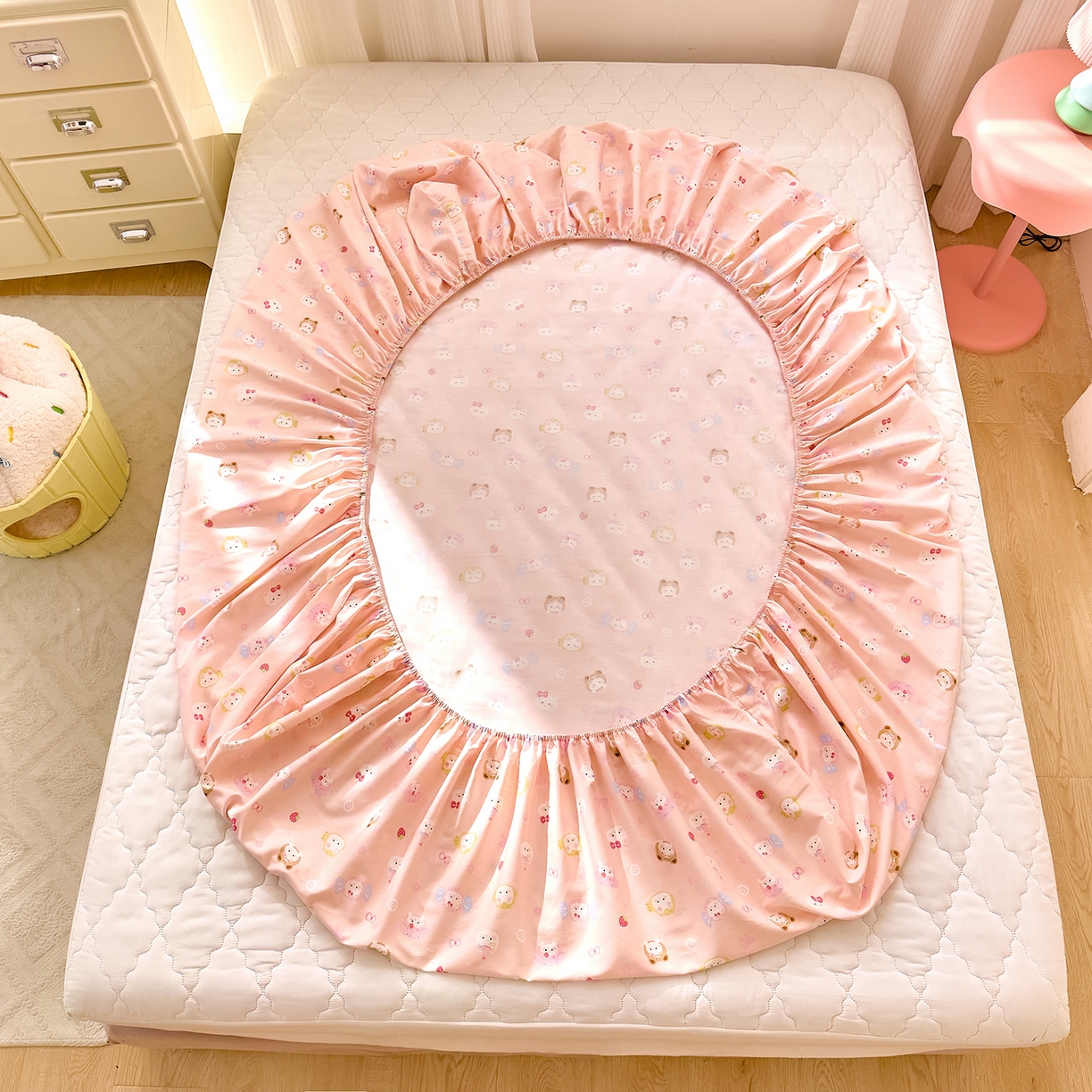 91家纺网 家纺一手货源 找家纺 DoDo 兜兜 2026年全棉纯棉可爱卡通单床笠 床笠单件 甜酱小猫