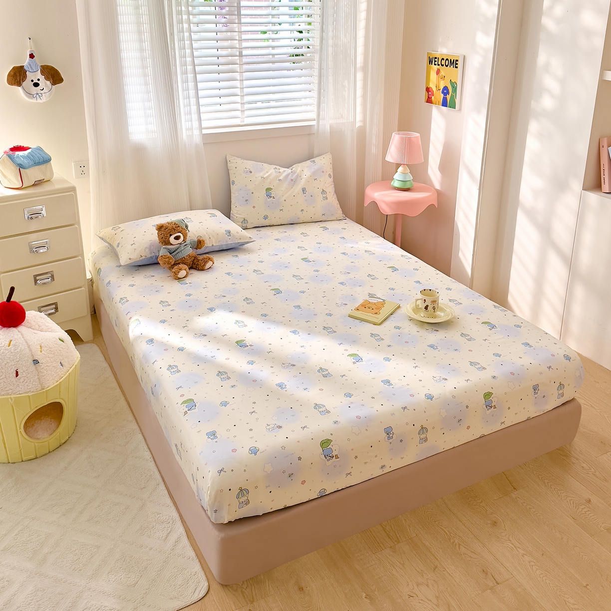 91家纺网 家纺一手货源 找家纺 DoDo 兜兜 2026年全棉纯棉可爱卡通单床笠 床笠单件 蓝色小象