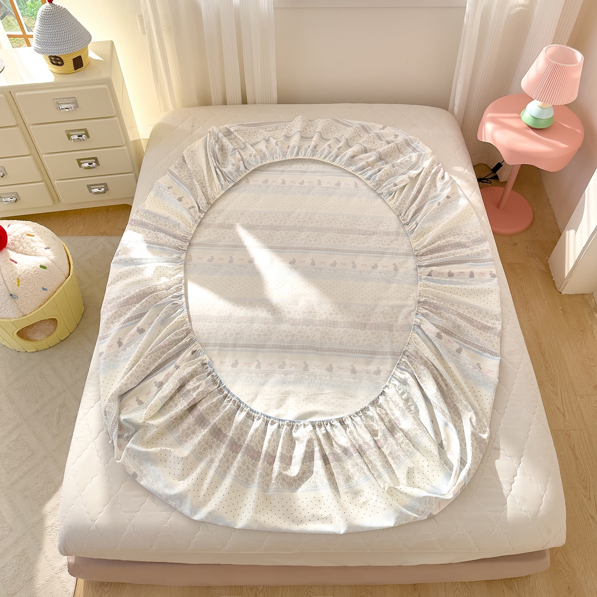 91家纺网 家纺一手货源 找家纺 DoDo 兜兜 2026年全棉纯棉可爱卡通单床笠 床笠单件 薄荷小兔