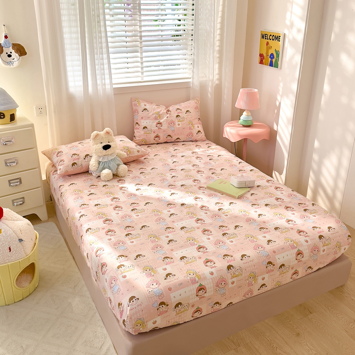 91家纺网 家纺一手货源 找家纺 DoDo 兜兜 2026年全棉纯棉可爱卡通单床笠 床笠单件 棒棒糖女孩