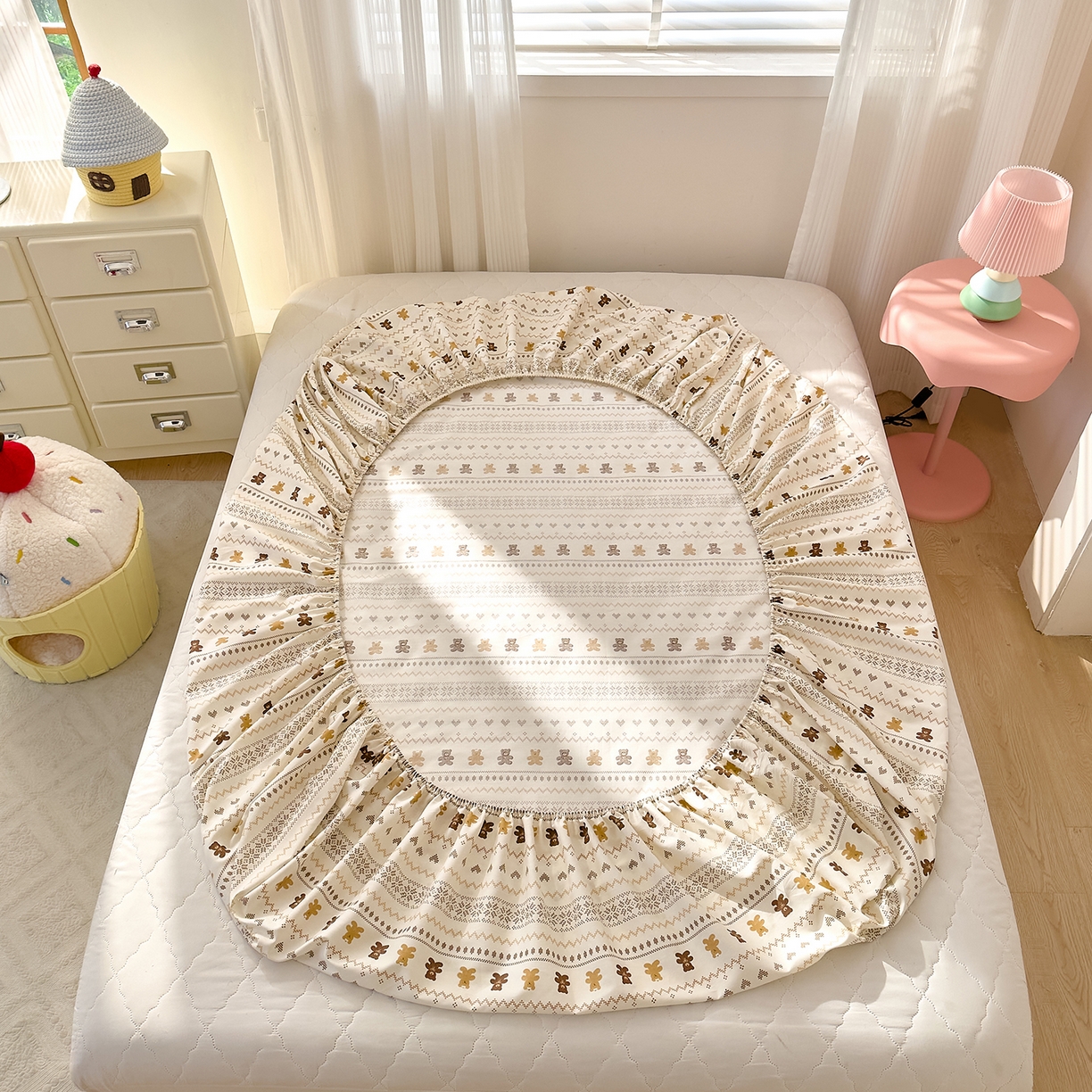 91家纺网 家纺一手货源 找家纺 DoDo 兜兜 2026年全棉纯棉可爱卡通单床笠 床笠单件 费尔岛小熊