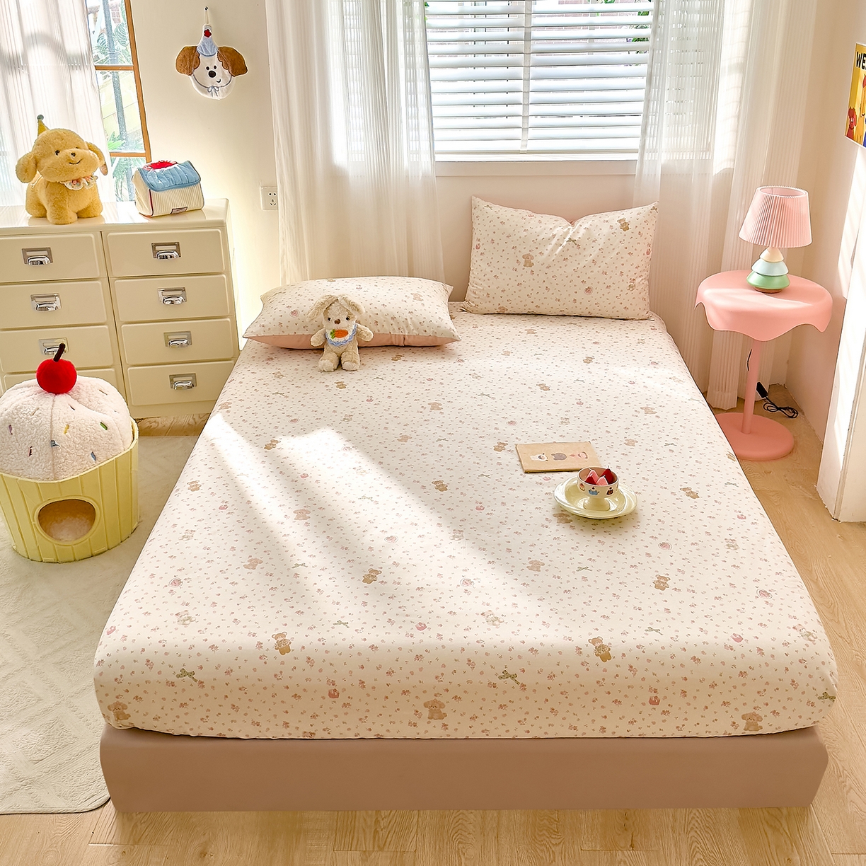 91家纺网 家纺一手货源 找家纺 DoDo 兜兜 2026年全棉纯棉可爱卡通单床笠 床笠单件 软软熊与欢欢狗