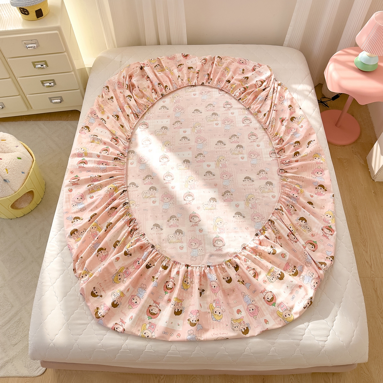 91家纺网 家纺一手货源 找家纺 DoDo 兜兜 2026年全棉纯棉可爱卡通单床笠 床笠单件 棒棒糖女孩